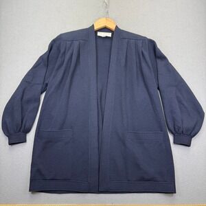St John Basics Marie Gray Navy Blue Santana Knit‎ Open Front Cardigan Sweater P